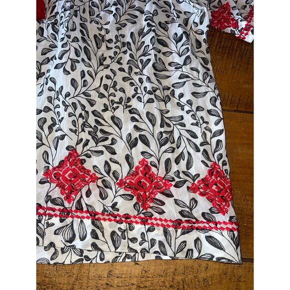 Womens J Jill Black White Red Tassel Embroidered Floral‎ Boho Peasant Top MP - Picture 6 of 9
